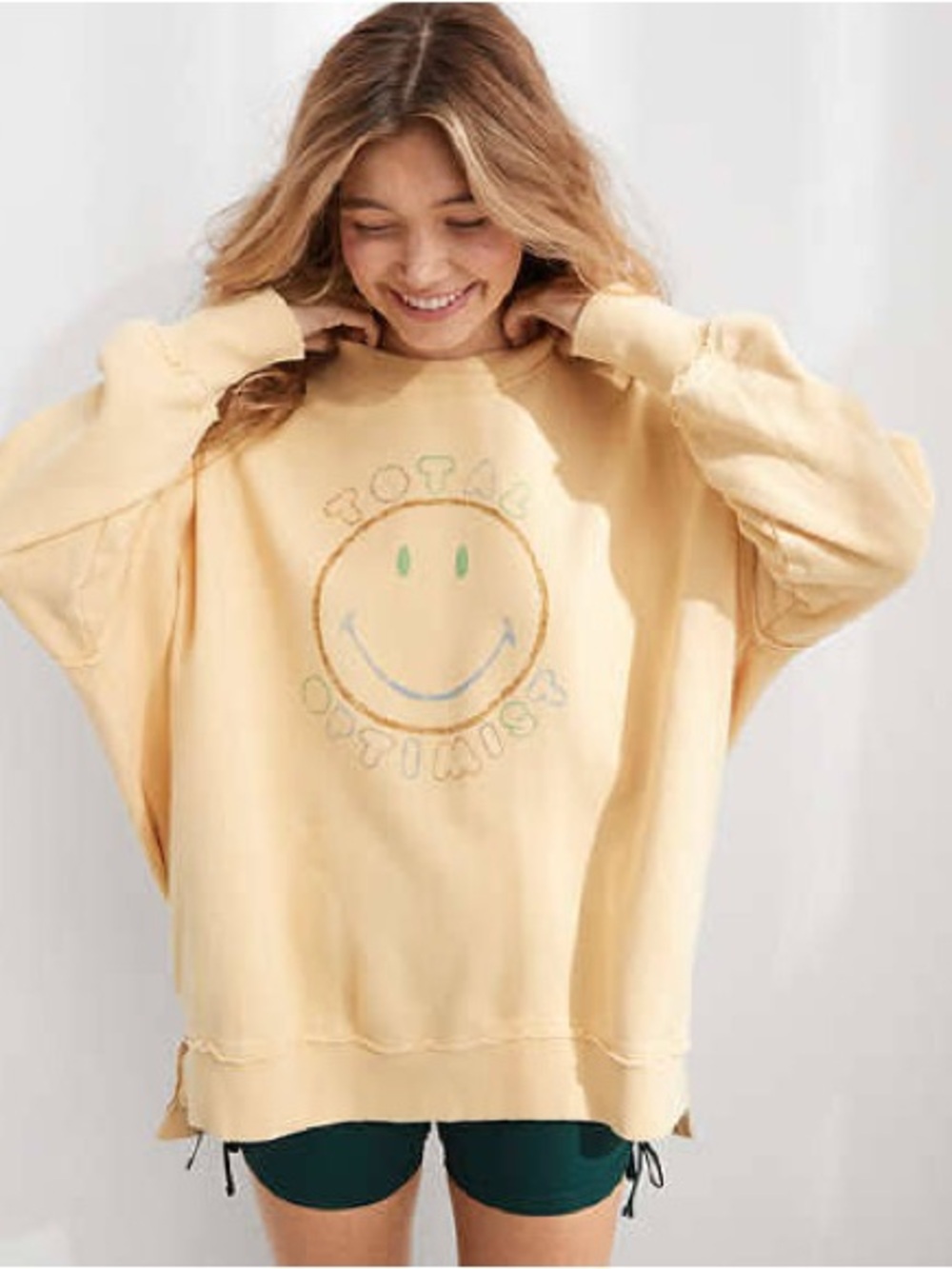 Aerie Relaxed Cream Smiley Graphic Sweatshirt - Women